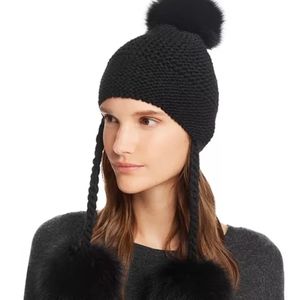 NEW Aqua Fox Fur Knit Pom Pom Hat